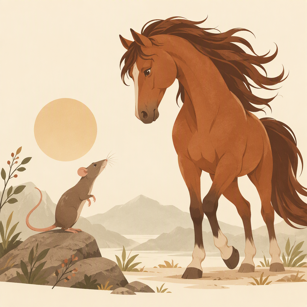Editorial illustration of a cautious Rat and a free-spirited Horse facing each other