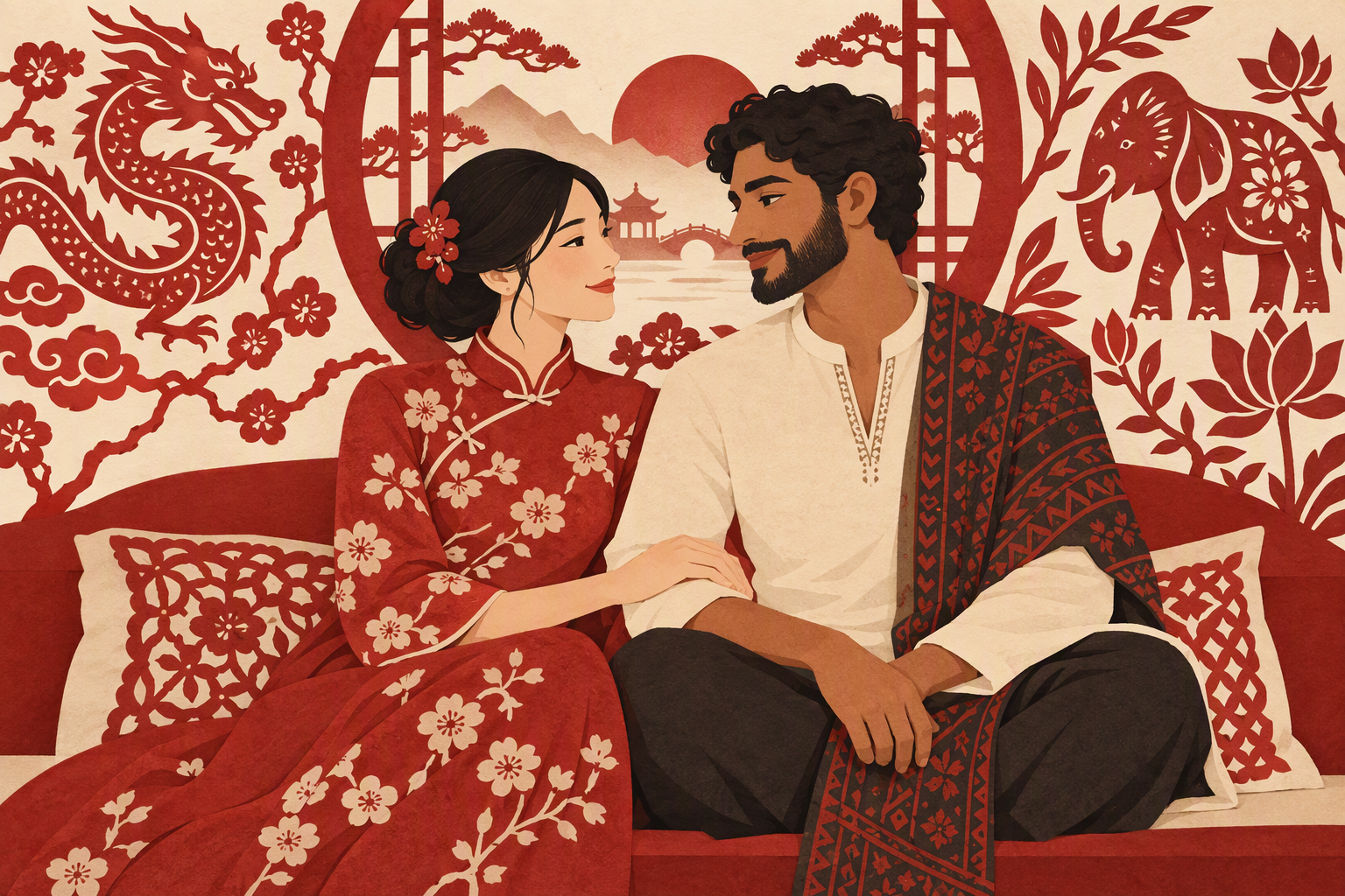 Editorial illustration of a couple choosing to stay together despite their differences